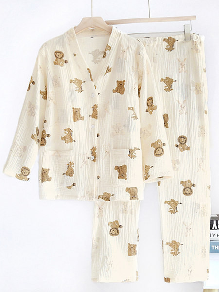 Βαμβακερές πιτζάμες εγκυμοσύνης με μακρυμάνικο κουμπιά