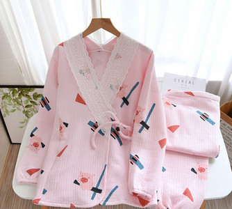 Sieviešu grūtnieču pidžama ar pārejas blūzi un biksēm