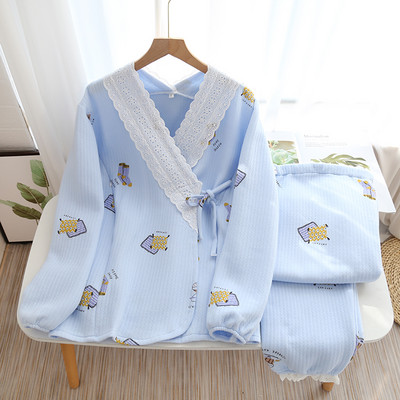 Sieviešu grūtnieču pidžama ar pārejas blūzi un biksēm