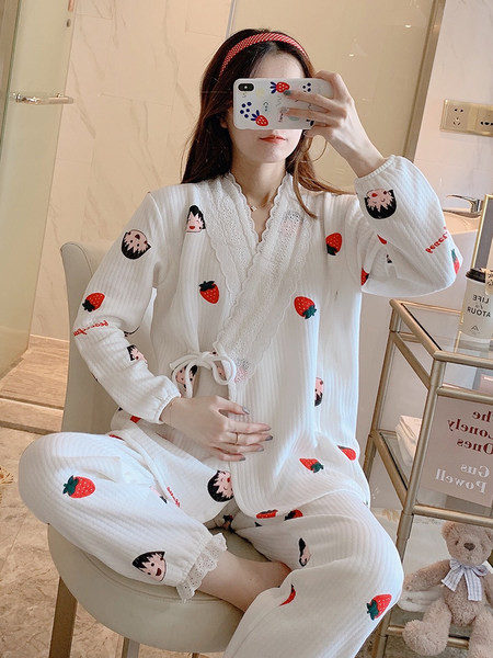 Sieviešu grūtnieču pidžama ar pārejas blūzi un biksēm