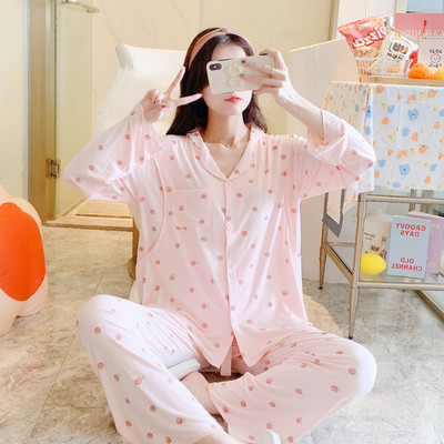 Sieviešu kokvilnas pidžama piemērota grūtniecēm