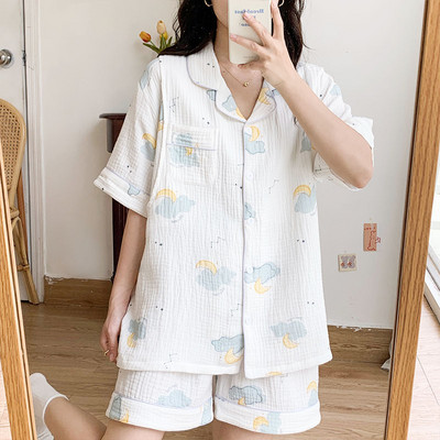 Γυναικεία βαμβακερή πιτζάμες εγκυμοσύνης με κουμπιά - κοντά μανίκια