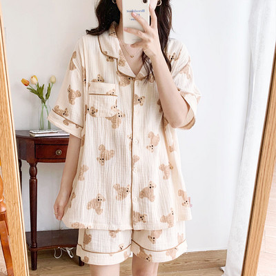 Γυναικεία βαμβακερή πιτζάμες εγκυμοσύνης με κουμπιά - κοντά μανίκια