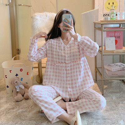 Dvodijelna ljetna trudnička pidžama dugih rukava s volanima