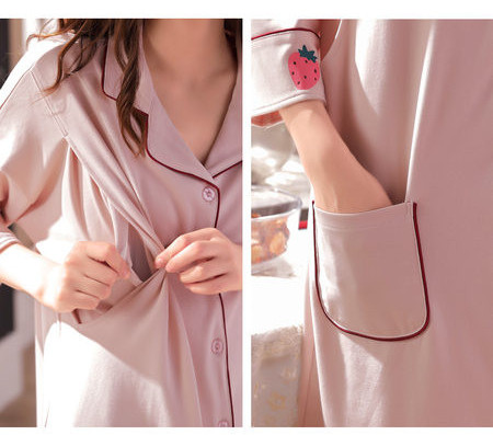 Jauna modeļa sieviešu naktskrekls ar pogām un kabatām grūtniecēm