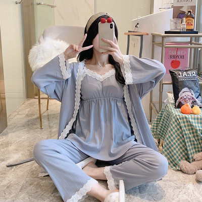 Sieviešu mežģīņu pidžama - trīsdaļīgs komplekts grūtniecēm