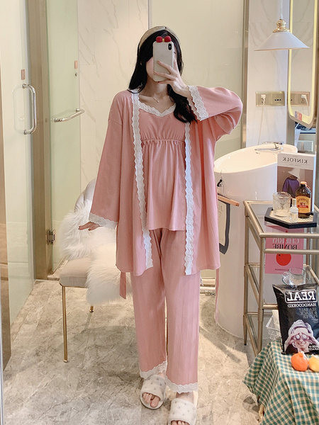 Sieviešu mežģīņu pidžama - trīsdaļīgs komplekts grūtniecēm