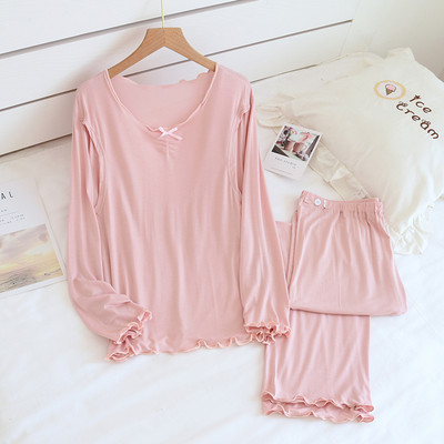 Kokvilnas grūtnieču pidžama ar garām piedurknēm