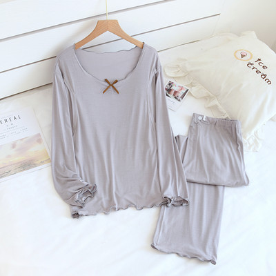 Kokvilnas grūtnieču pidžama ar garām piedurknēm