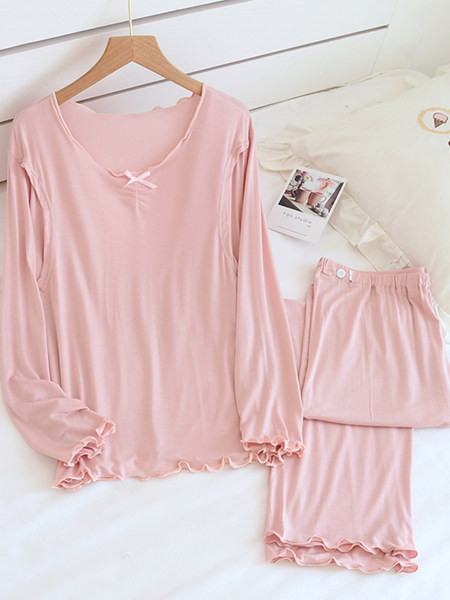 Kokvilnas grūtnieču pidžama ar garām piedurknēm