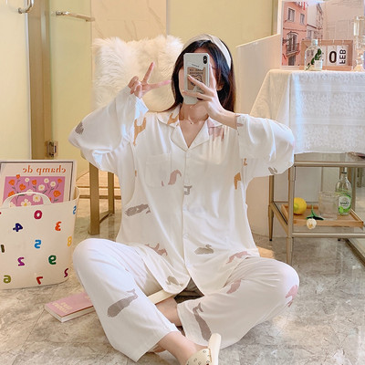 Kokvilnas grūtnieču pidžama ar garām piedurknēm