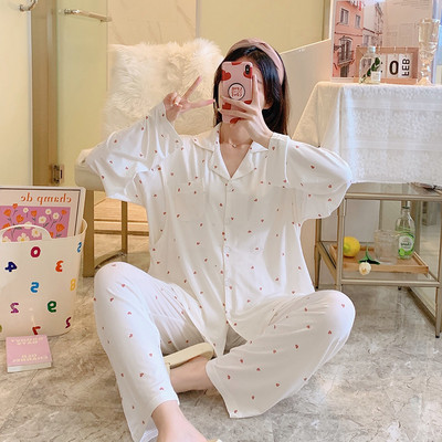 Kokvilnas grūtnieču pidžama ar garām piedurknēm