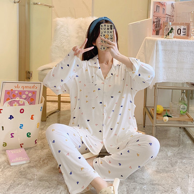 Kokvilnas grūtnieču pidžama ar garām piedurknēm