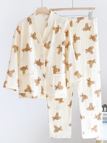 Памучна пижама с дълъг ръкав с цветна щампа
