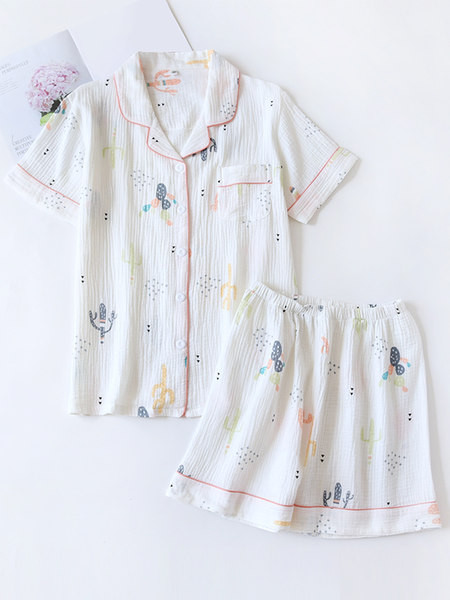 Vasaras kokvilnas pidžama ar pogām