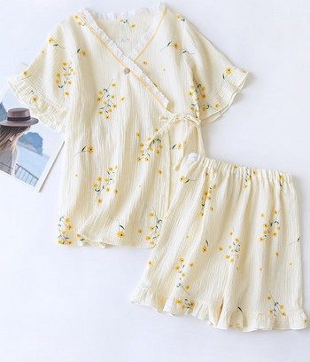 Κοντές καλοκαιρινές πιτζάμες με ασύμμετρο κούμπωμα για εγκύους