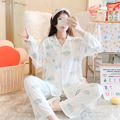 Sieviešu kokvilnas pidžama ar garām piedurknēm - piegriezuma modelis grūtniecēm