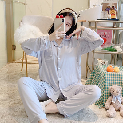 Sieviešu kokvilnas pidžama ar garām piedurknēm - piegriezuma modelis grūtniecēm