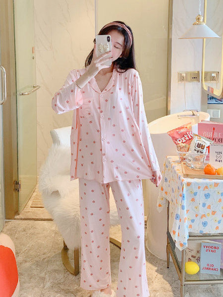 Sieviešu kokvilnas pidžama ar garām piedurknēm - piegriezuma modelis grūtniecēm