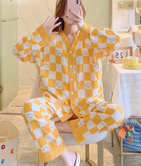 Ženska karirana dvodijelna trudnička pidžama