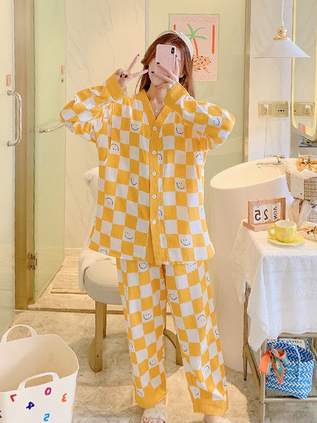 Ženska karirana dvodijelna trudnička pidžama