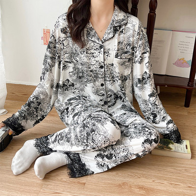 Βαμβακερές πιτζάμες με φαρδύ σχέδιο με κουμπιά κατάλληλες για εγκύους