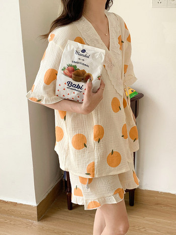 Καλοκαιρινές πιτζάμες με ασύμμετρο κούμπομα για εγκύους