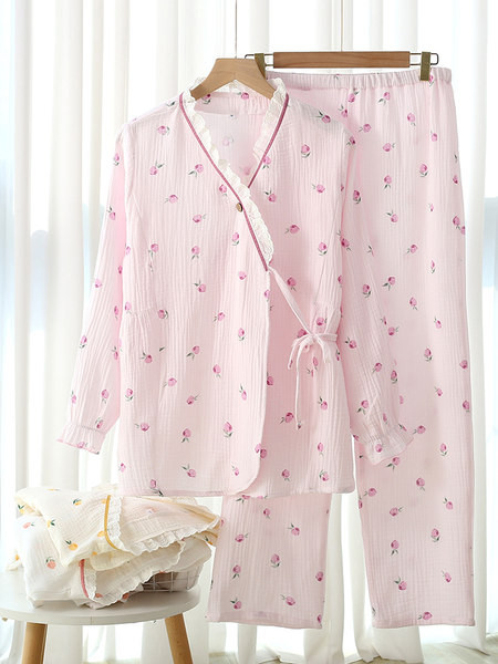 Ženska pamučna trudnička pidžama s asimetričnim kopčanjem