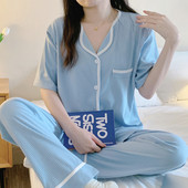 Ženska pamučna trudnička pidžama kratkih rukava s gumbima