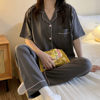 Γυναικεία βαμβακερή κοντομάνικη πιτζάμα για εγκύους με κουμπιά