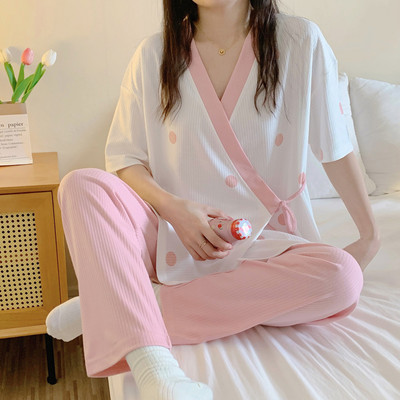 Ženska pamučna trudnička pidžama kratkih rukava s gumbima