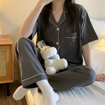 Ženska pamučna trudnička pidžama kratkih rukava s gumbima
