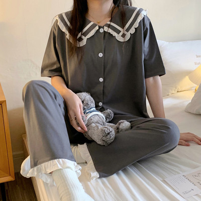 Ženska pamučna trudnička pidžama kratkih rukava s gumbima