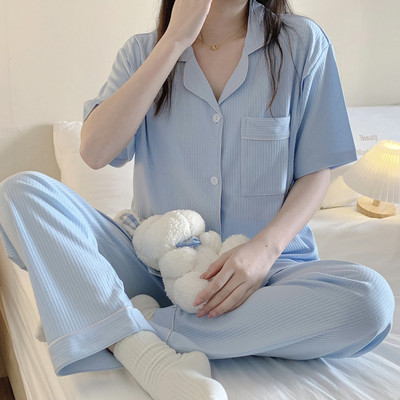 Ženska pamučna trudnička pidžama kratkih rukava s gumbima