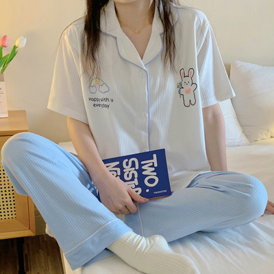Ženska pamučna trudnička pidžama kratkih rukava s gumbima