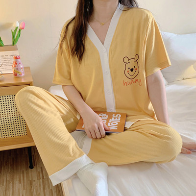 Ženska pamučna trudnička pidžama kratkih rukava s gumbima