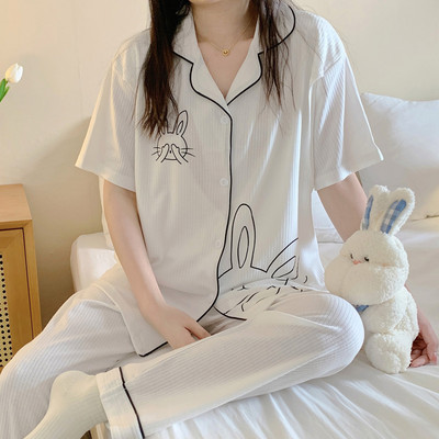 Ženska pamučna trudnička pidžama kratkih rukava s gumbima