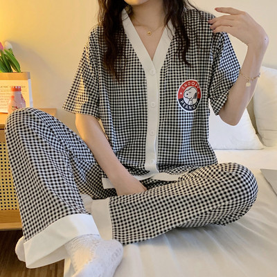 Ženska pamučna trudnička pidžama kratkih rukava s gumbima