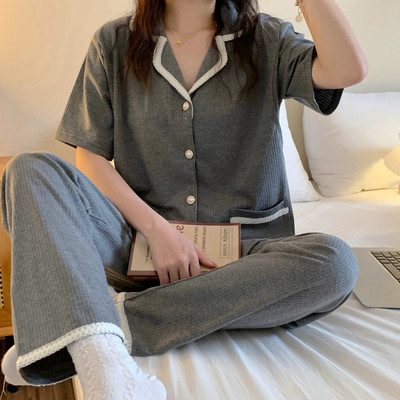Ženska pamučna trudnička pidžama kratkih rukava s gumbima