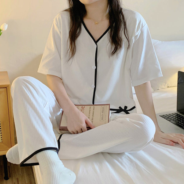 Ženska pamučna trudnička pidžama kratkih rukava s gumbima