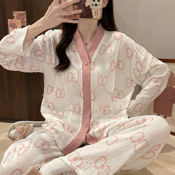Нов модел дамска пижама с копчета и джобове за бременни
