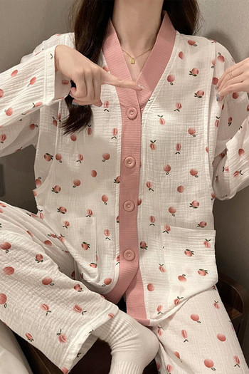 Нов модел дамска пижама с копчета и джобове за бременни
