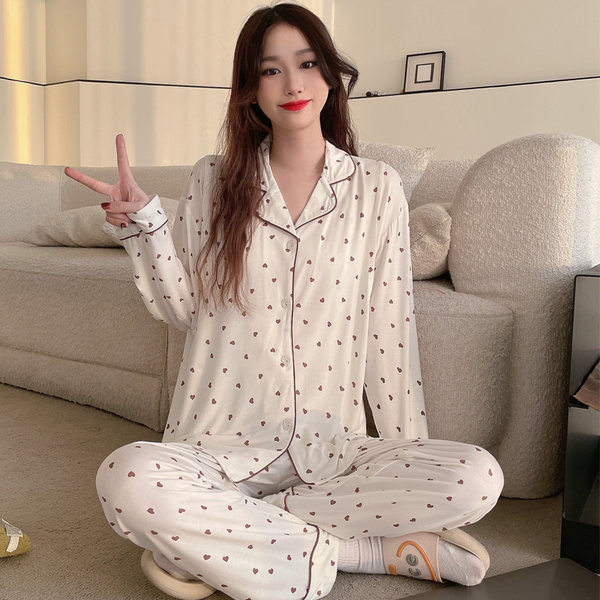 Pamučna trudnička pidžama s ovratnikom i gumbima