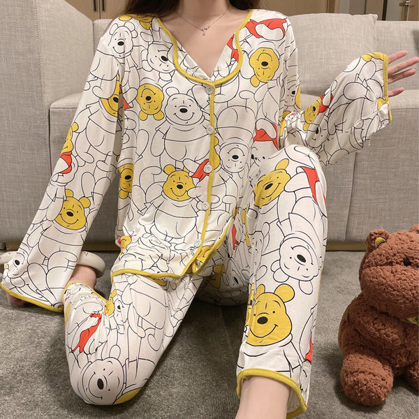 Pamučna trudnička pidžama s ovratnikom i gumbima