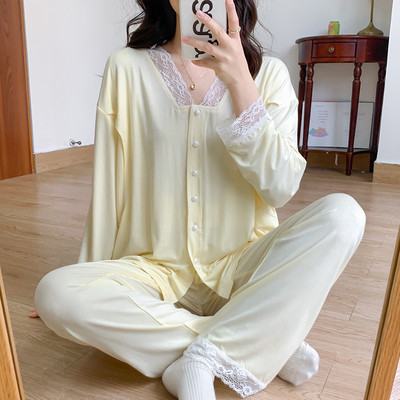 Pamučna čipkasta pidžama dugih rukava