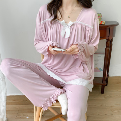 Pamučna čipkasta pidžama dugih rukava