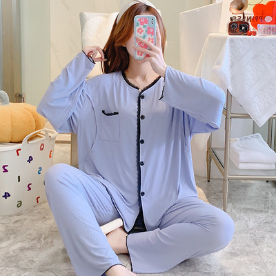 Pamučna čipkasta pidžama dugih rukava