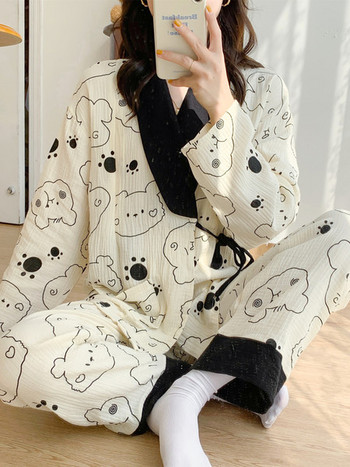 Памучна разкроена пижама с къдри подходяща за бременни
