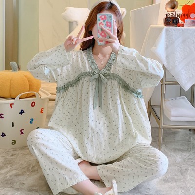 Βαμβακερές πιτζάμες με βολάν κατάλληλες για εγκύους