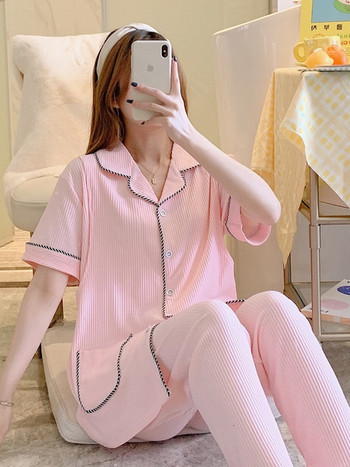 Раирана дамска пижама от две части за бременни
